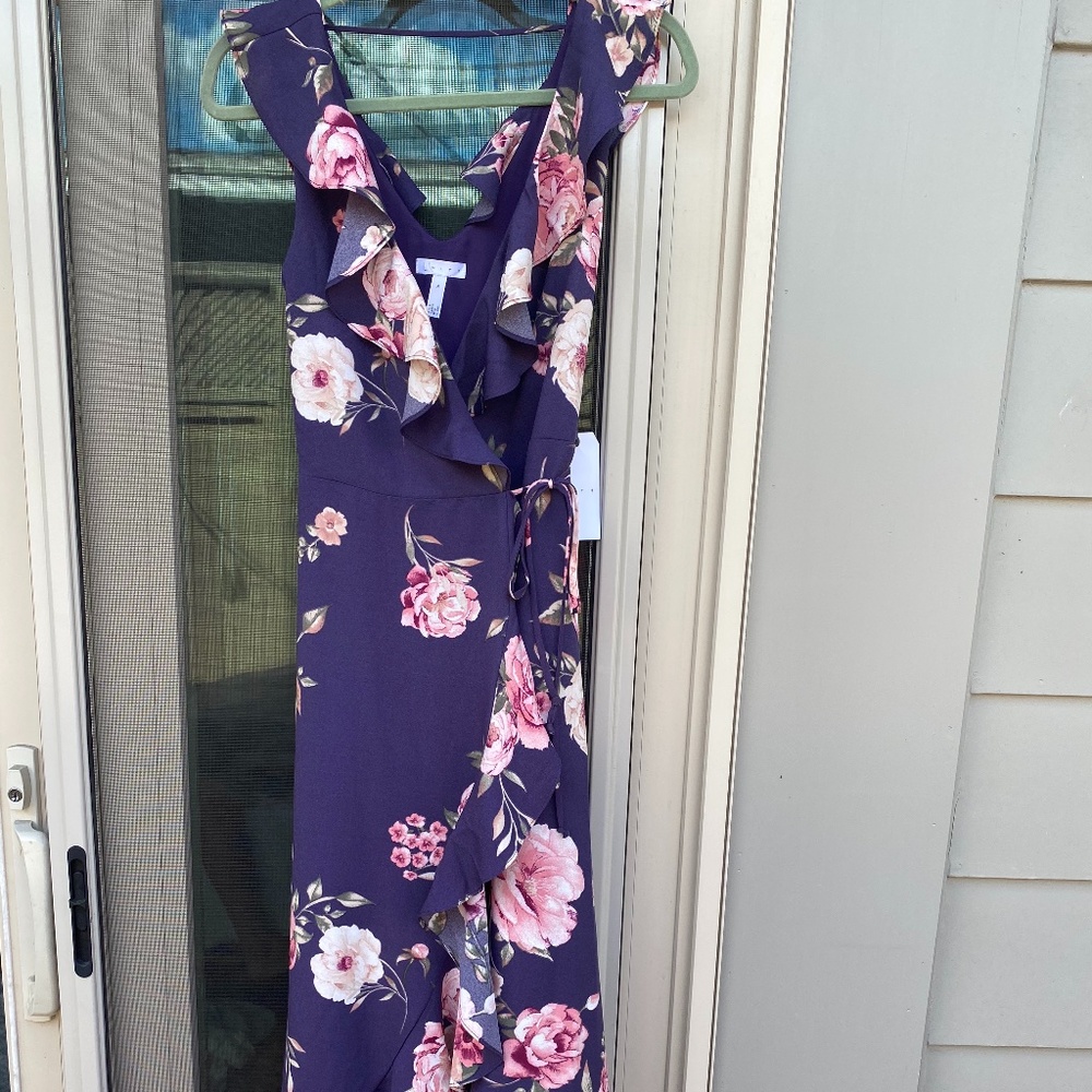 LUSH Purple floral maxi wrap dress NWT flowy